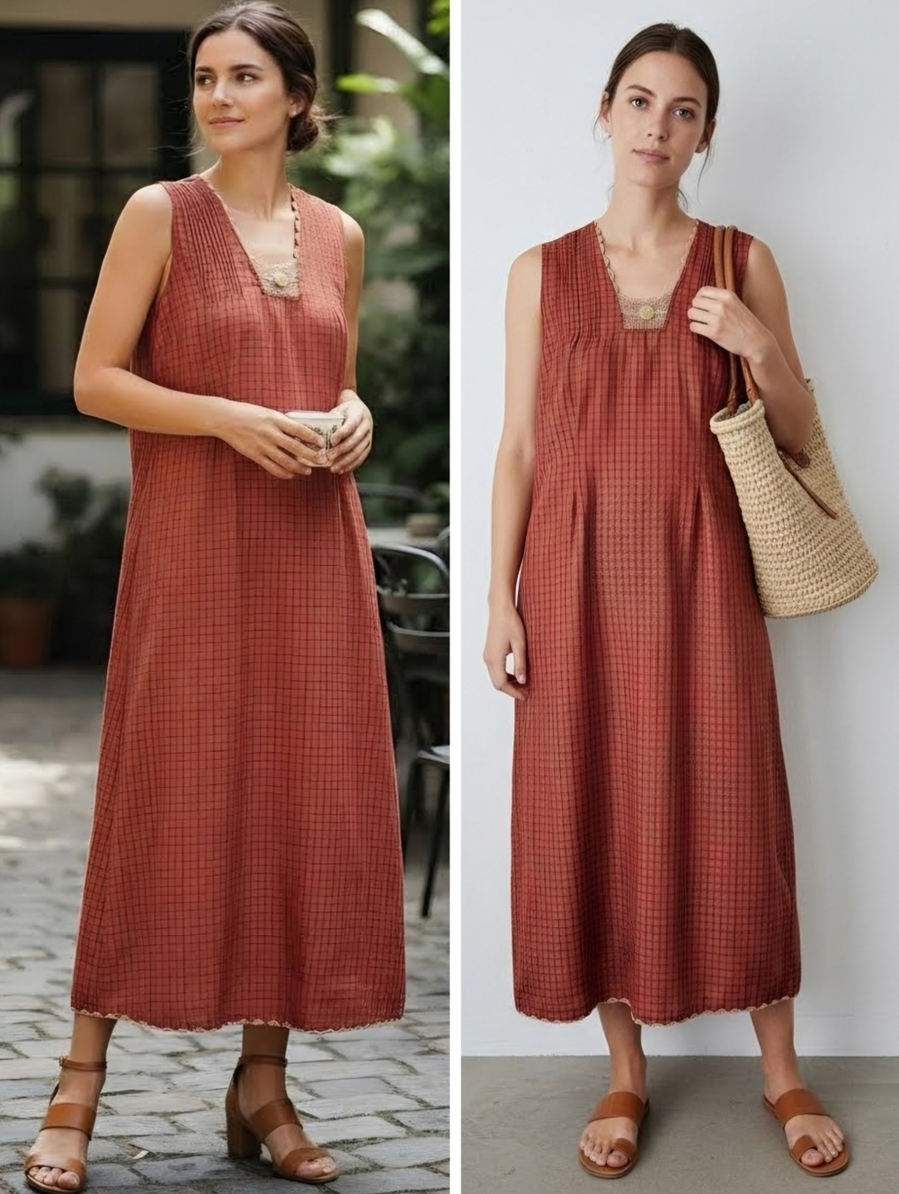 Vintage April Cornell 90s Plaid Crochet Prairie Granny Cottagecore Maxi Dress